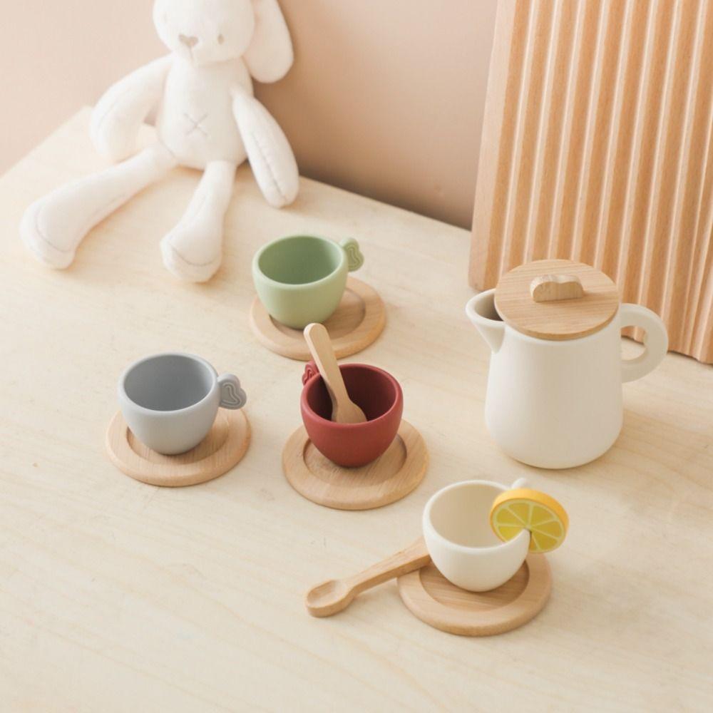 Kitchen Utensil Teapot Teacup Simulation Wooden Pretend Play Toy Afternoon Tea Toy  Baby Toddlers