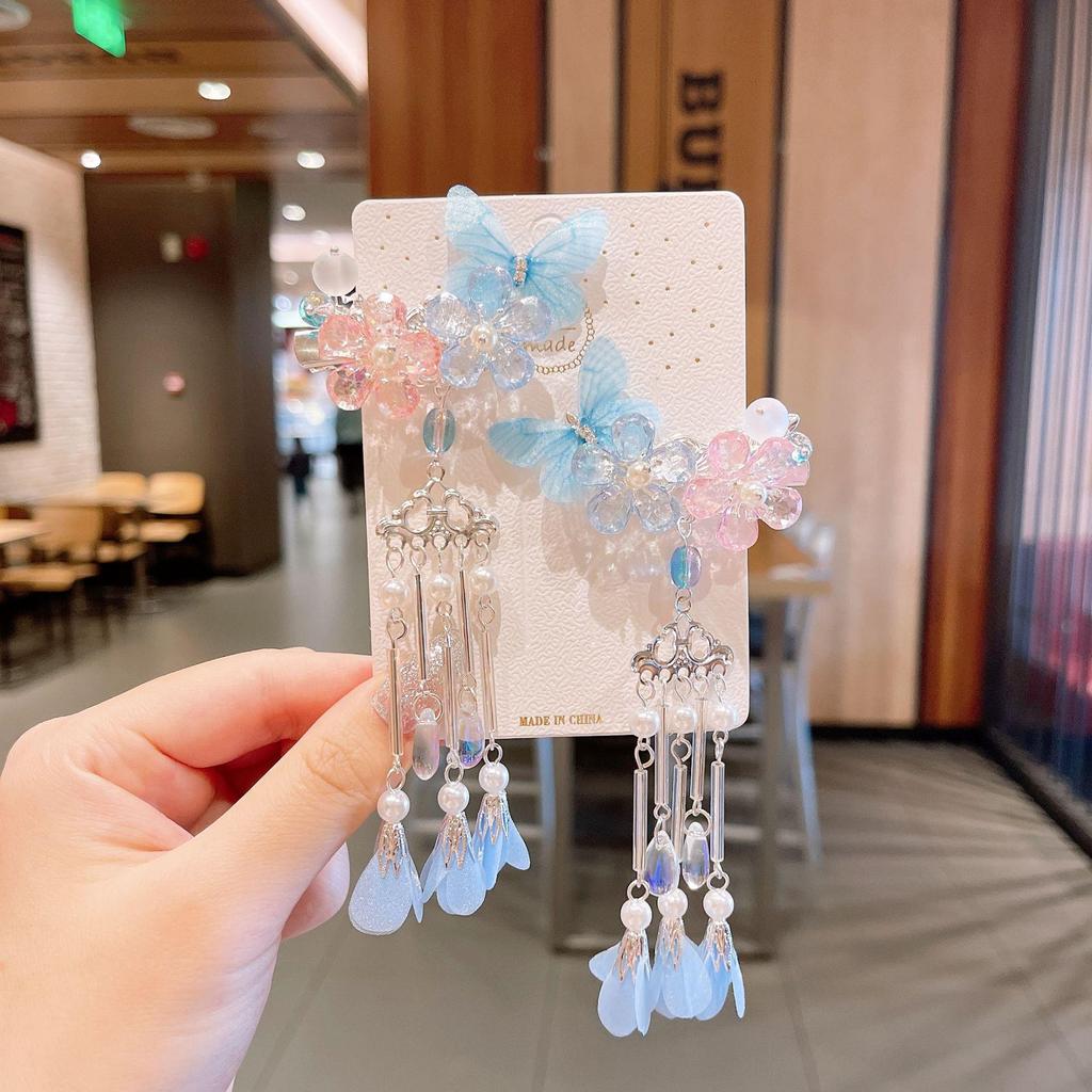 Chinese Style Hanfu Hairpin Set for Girls - Includes Hair Clips, Swaying Tassels, and Butterfly Accessories