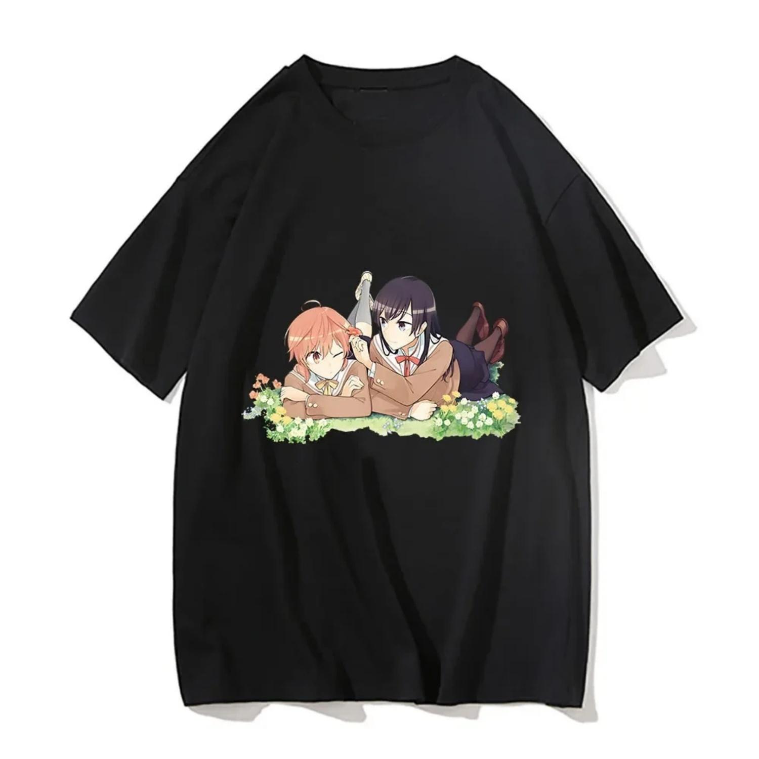 

Bloom Into You T-shirts Figure Silhouette Unisex Cartoon Tee-shirt 100% Cotton T Shirts ga_Comic Appliques Anime Graphic S чёрный