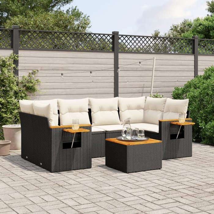 VidaXL Garden Lounge Set with Cushions 7 Pcs, Patio Sofas, Patio Furniture Set, Outdoor Furniture, Black 3259039
