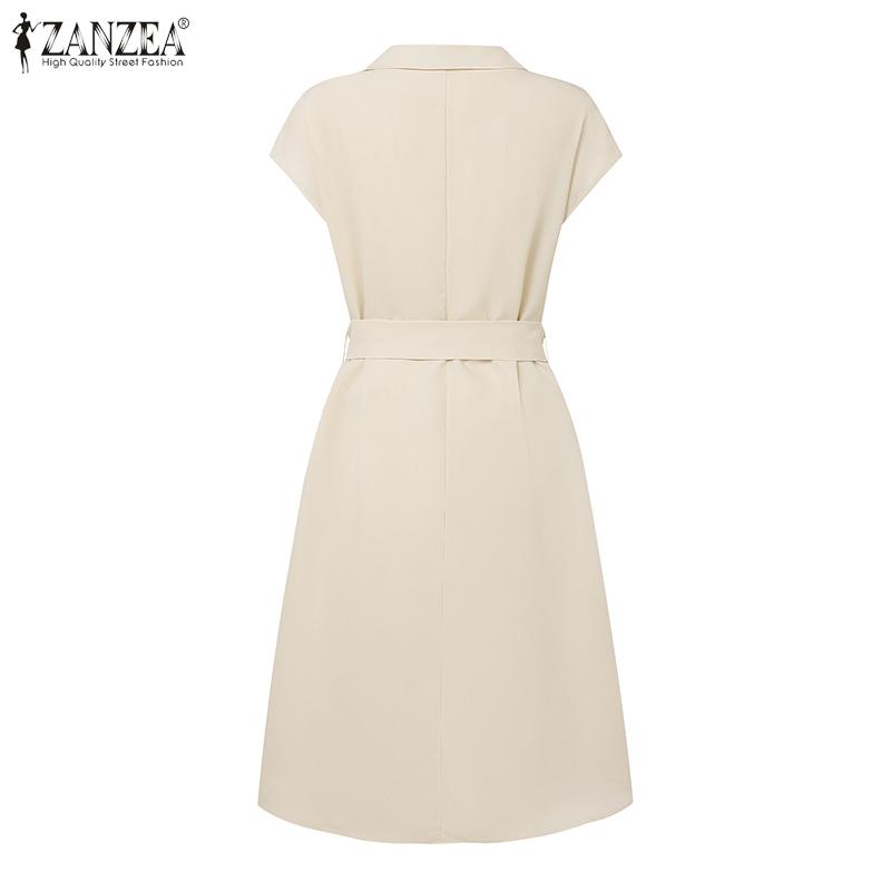 ZANZEA Women Turn Down Collar Summer Casual Short Sleeve Dress