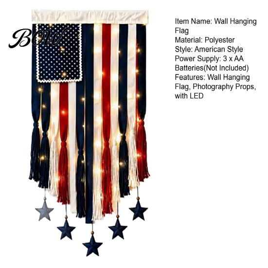 Cotton Blend Flag Wall Hanging Decorative American Banner with LED Lights Glow Vintage Style Polyester Decoration for Indoor Outdoor