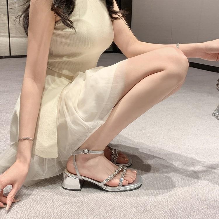 Rhinestone with open-toed thick high-heeled sandals women's wedding shoes