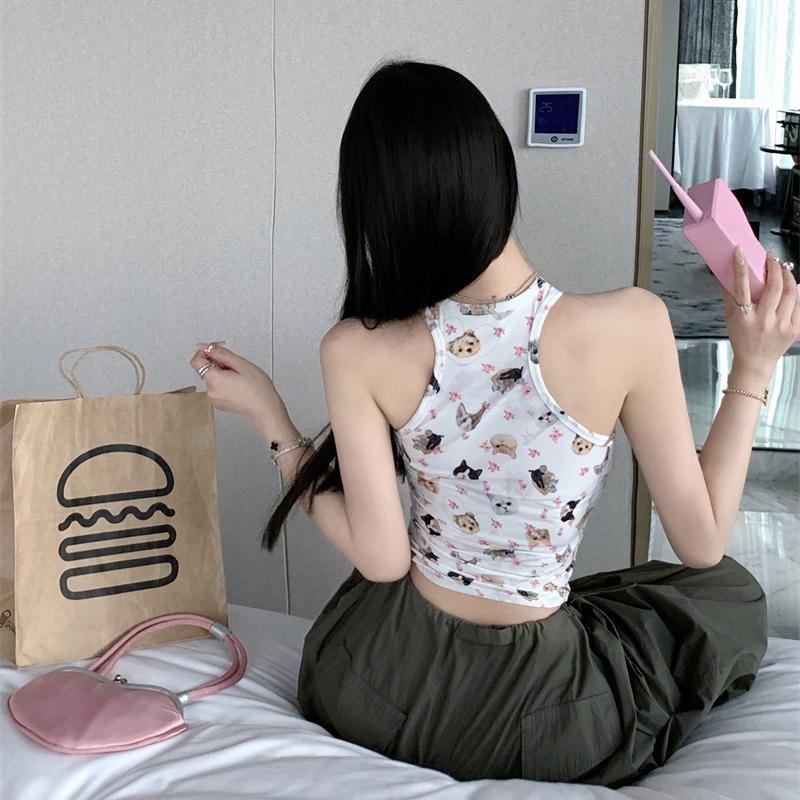 Women's Top Animal Print Halterneck Slim Sleeveless Tank Top