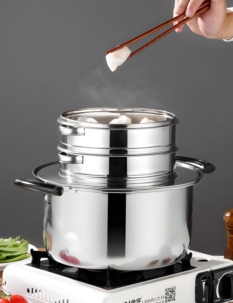 Happykau Steamer for Chinese Durable Stainless Fits Pots and Steamer Baskets Blue Stand/Plate Steamers, Steel, 27-30cm 15-27cm (30cm),