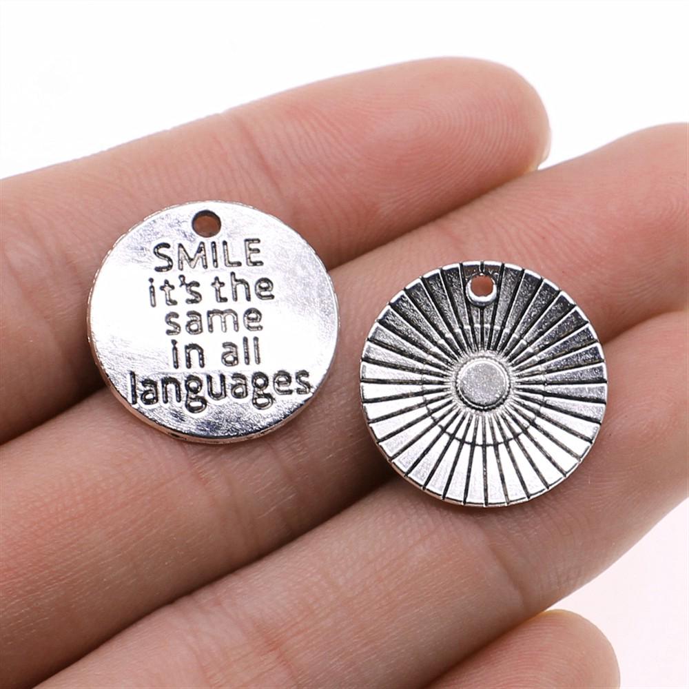 

10pcs Antique Silver Color Round Message Charms Live Laugh Love Charm Never Give Up Karma Live Your Dream Charms Pendant