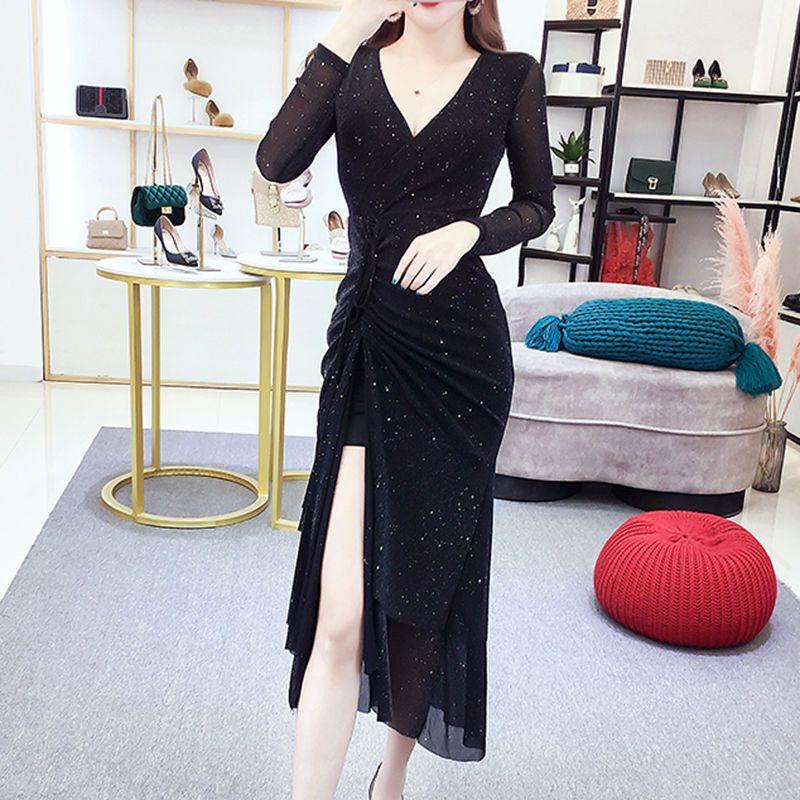 WTEMPO Dámské šaty Sexy hluboký výstřih Vysoký rozparek Rybí ocas Šaty na boky Pas Skinny šaty Ramínka Duté Párty šaty