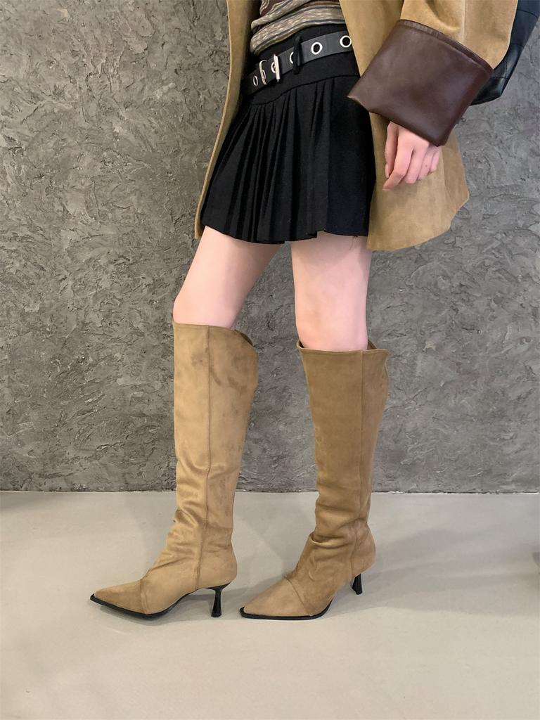 Hate the Sky High Elastic Boots Pointed High Heel Boots Suede Thin Thin Heel Zipper Leg Over Knee Boots