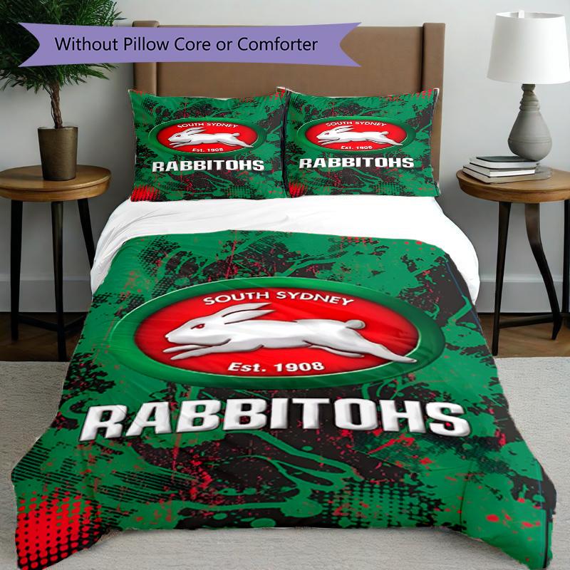 3-teiliges Bettbezug-Set (1 * Bettbezug + 2 * Kissenbezug, ohne Kern), South Sydney Rabbitohs Druck Bettwäsche Set, Schlafzimmer Dekor, Ganzjahres, Geburtstagsgeschenk