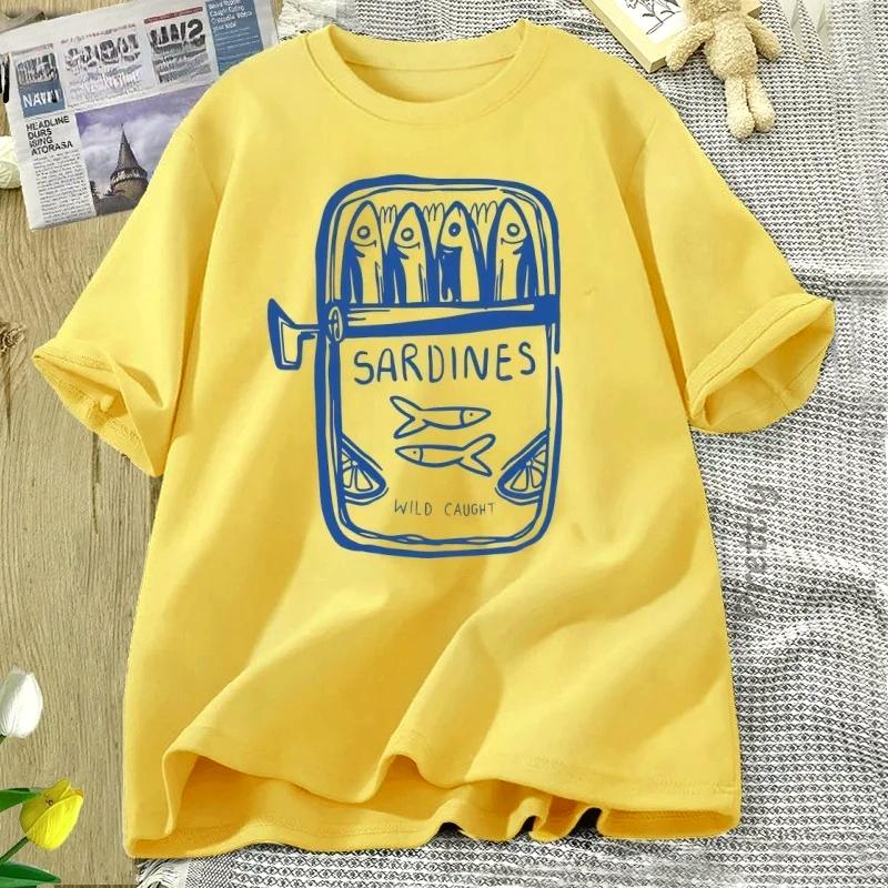 

Sardine Fisherman Beach Printed Short Sleeve Tshirt Casual Round Neck T Shirt Summer Casual Printed WomenT Shirt Clothing Tops S