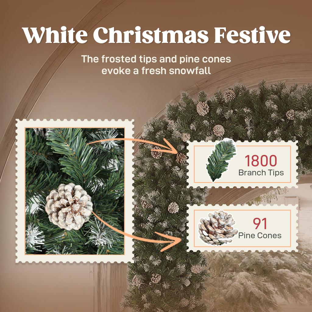 8.2 Ft Snow Frosted Christmas Tree Arch, Christmas Arch Doorway Decor with 1800 Tips and 91 Pinecones