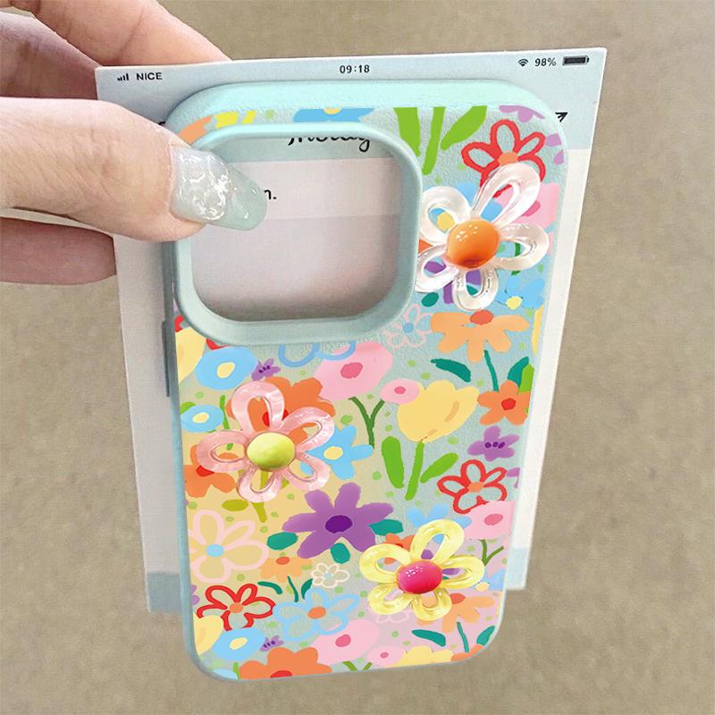 Artistic Full-Cover Gradient Floral Pattern Flexible Shockproof Soft TPU Leather Texture Cover Case for iPhone 17 Pro Max Air 16e 16 15 14 13