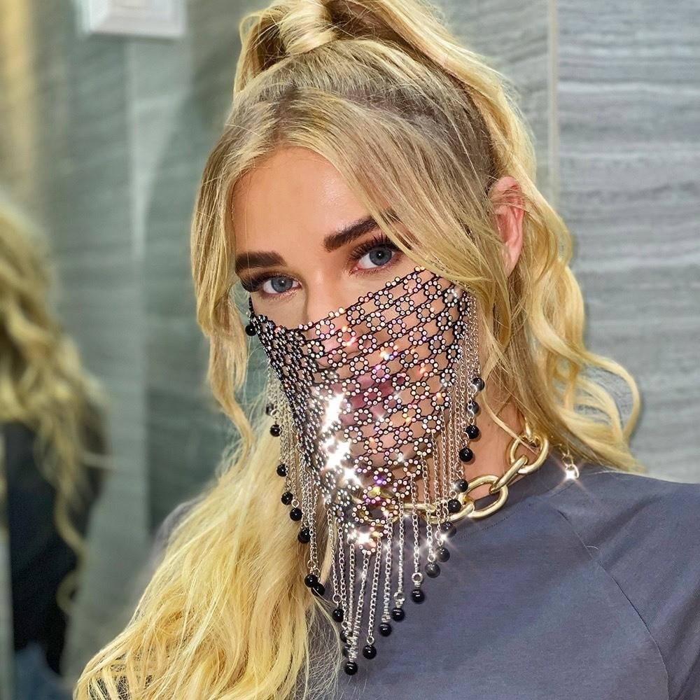 Bling Gesichtsmaske Quaste Maskenball Maske Wiederverwendbar Strass Maske Nachtclub