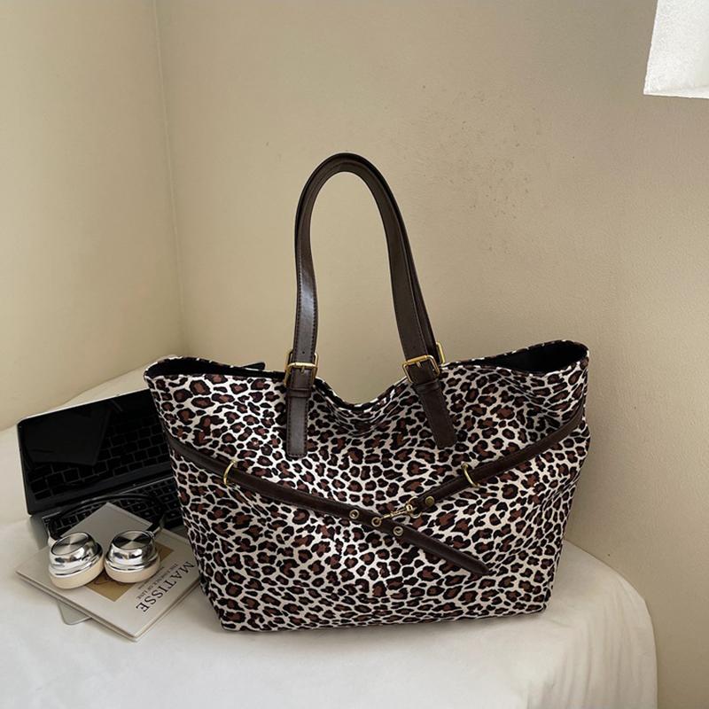 Women's Soft Large Capacity Leopard Shopper Shopping Bag New Travel Casual Shoulder Bag Handbags and Purses CLE