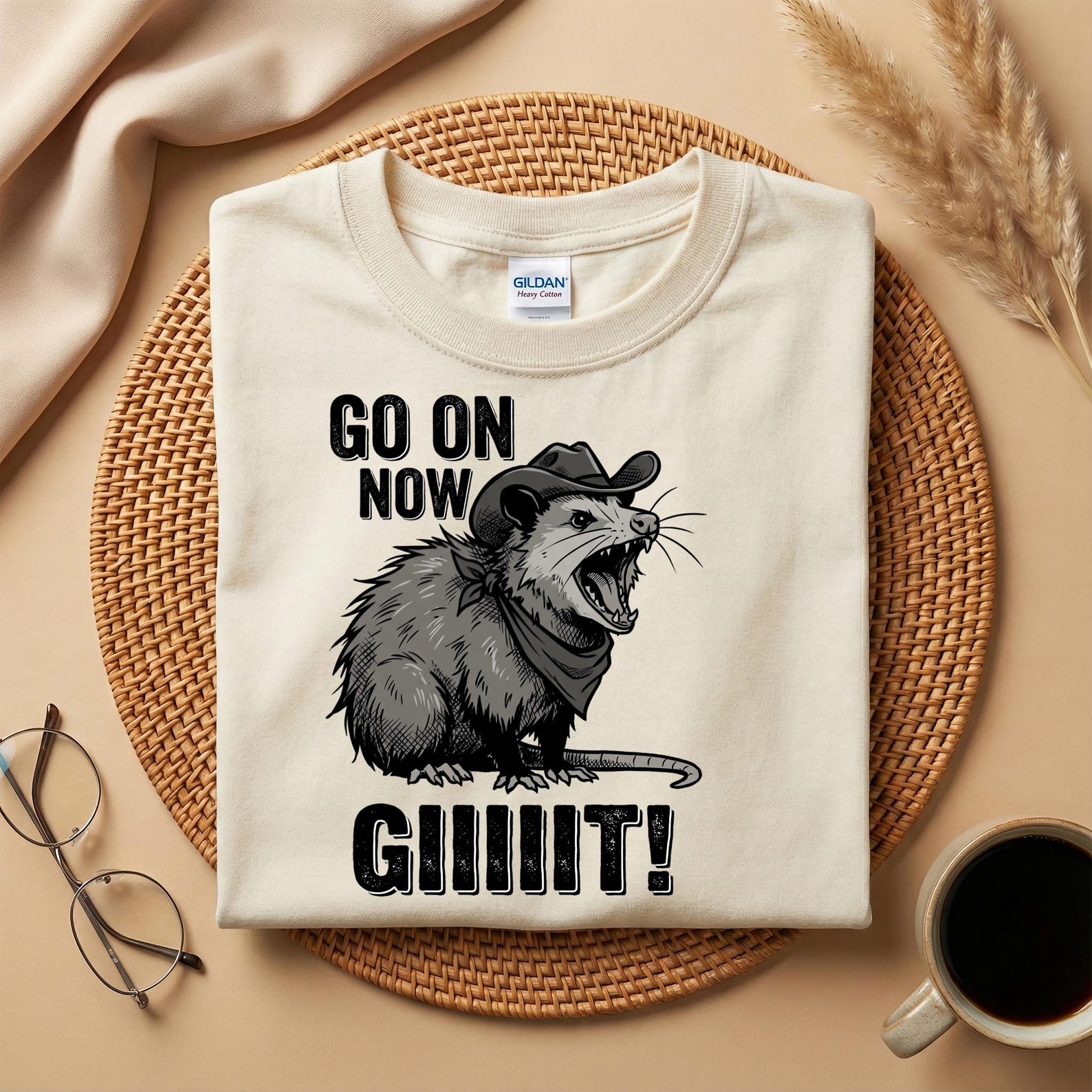 Go On Now Git Shirt, Funny Opossum Cowboy T-Shirt, Sarcastic Possum Meme Tee, Country Humor Graphic Shirt S
