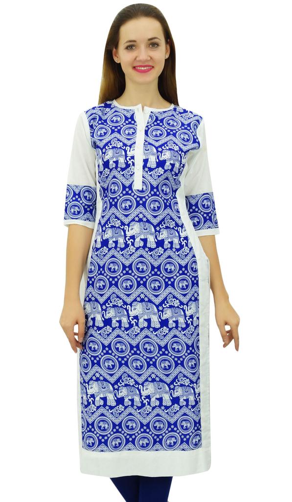 Phagun Women's Designer Straight Black Kurta 3 4 Sleeve Printed Casual