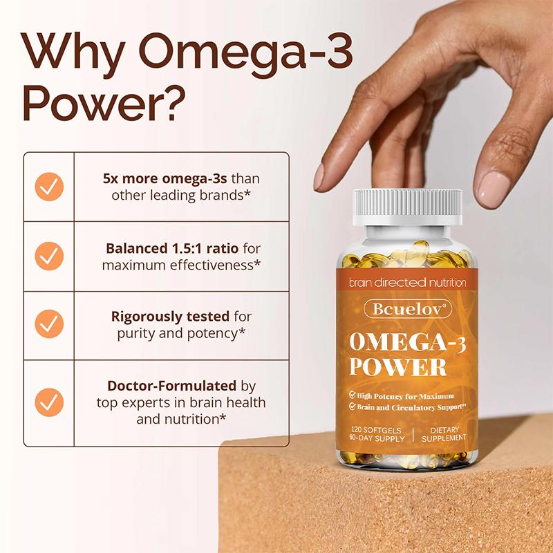 Hochpotentes Omega-3-Fischöl-Nahrungsergänzungsmittel, 120 Weichkapseln pro Flasche