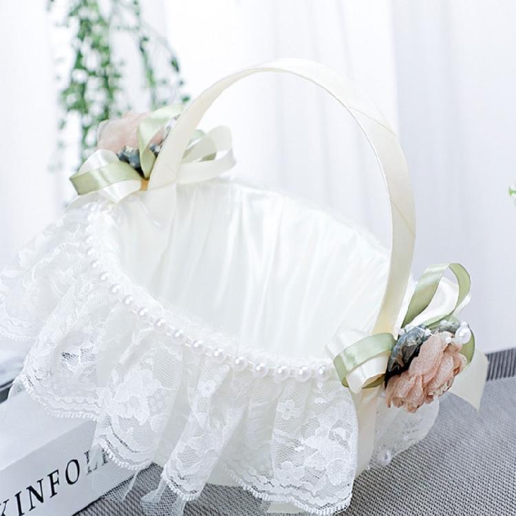 Delicate Wedding Flower Girl Basket with Lace Flowers Roses Ig Popular for Party