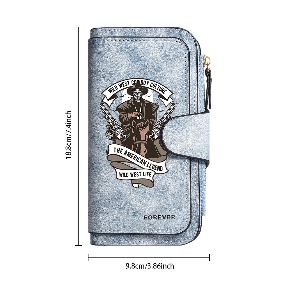 Wild West Skull Printed Long Wallet Retro Style Portable Purse Card Holder Fashion Practical Accessory