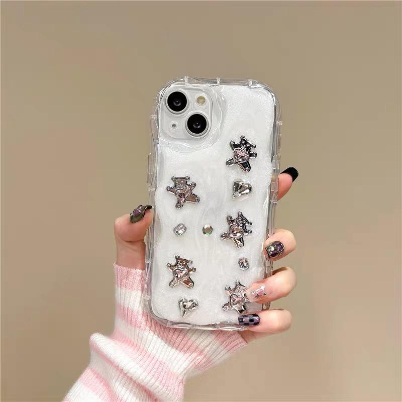 

Rhinestone Electroplated Bear Phone Case for IPhone17 Promax Cream Style Ins for Apple 16 All-inclusive Anti-fall For iPhone 17Promax