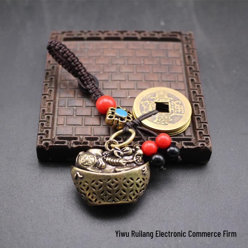 Brass Pixiu Eight Directions Wealth Keychain & Car Pendant