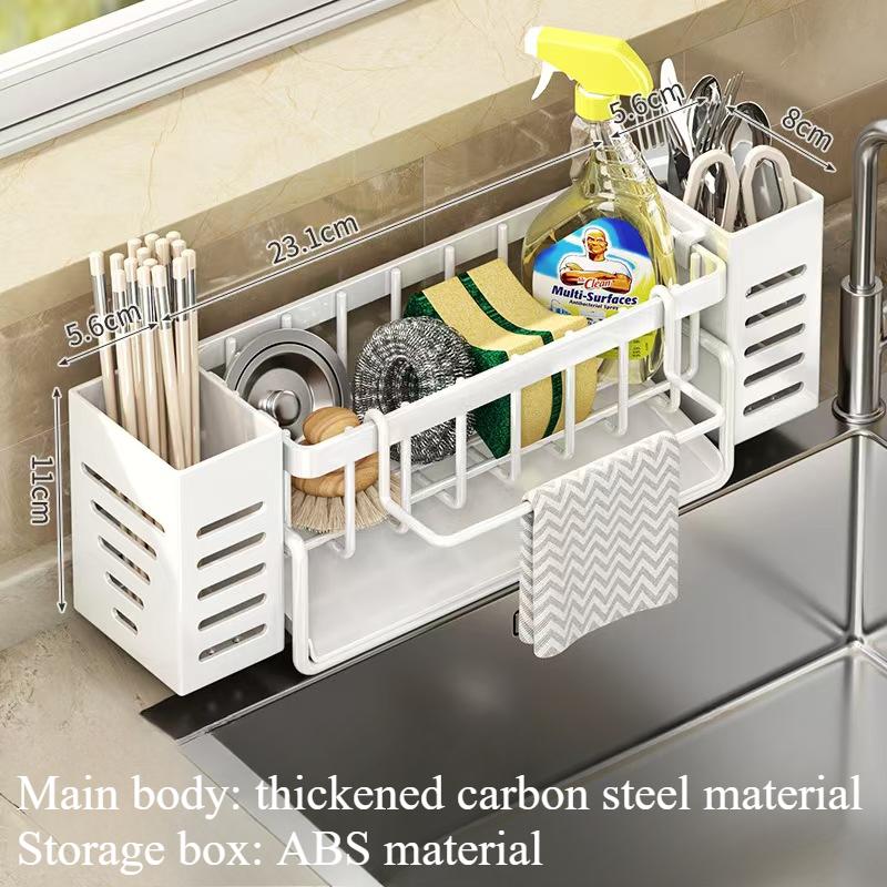 

Multifunctional Sink Caddy Adjustable Draining Rack Sponge Cloth Detergent Organizer Kitchen Storage Household Accessories білий
