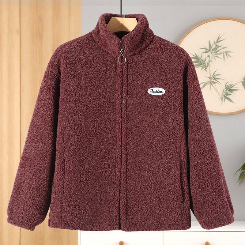 Plus Size Velvet Fleece Jacket: Loose Fit Lambswool Sweatshirt for Middle-Aged & Elderly