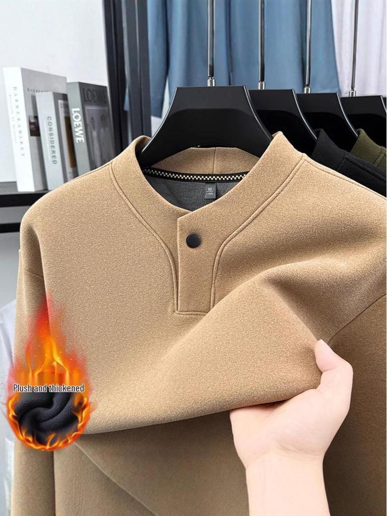 Men's Fleece-Lined Stand Collar Sweatshirt - Stylish, Warm Base Layer for Autumn/Winter