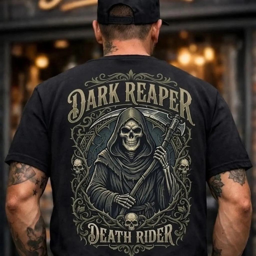 Unisex Grim Reaper Skull T Shirt Dark Gothic Streetwear Black Vintage Comfortable Stretched Stylish Unisex Slightly