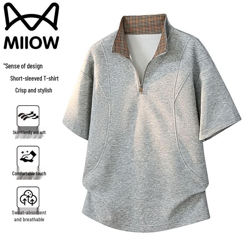 Mao Ren Men s Half-Zip Stand Collar Short Sleeve T-Shirt XL