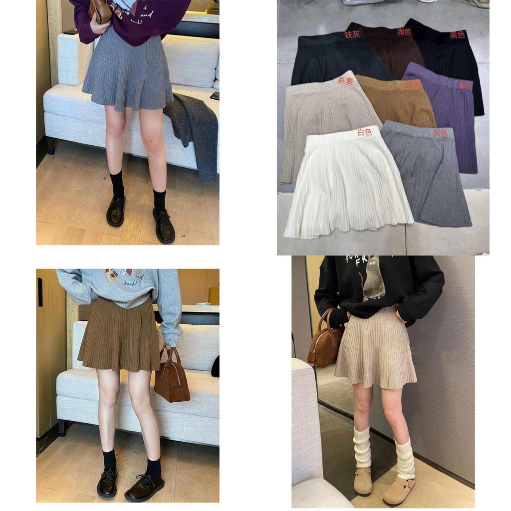 Elegant Knit Pleated Skirt For Women With Elastic Waist For Office Wear