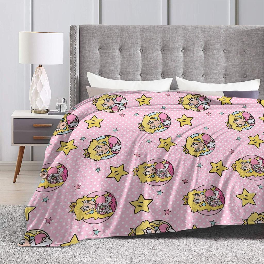 Princess Peach Star Blanket Cover Super Marioo Fuzzy Throw Blankets Summer Air Conditioning Decoration Lightweight Bedspreads