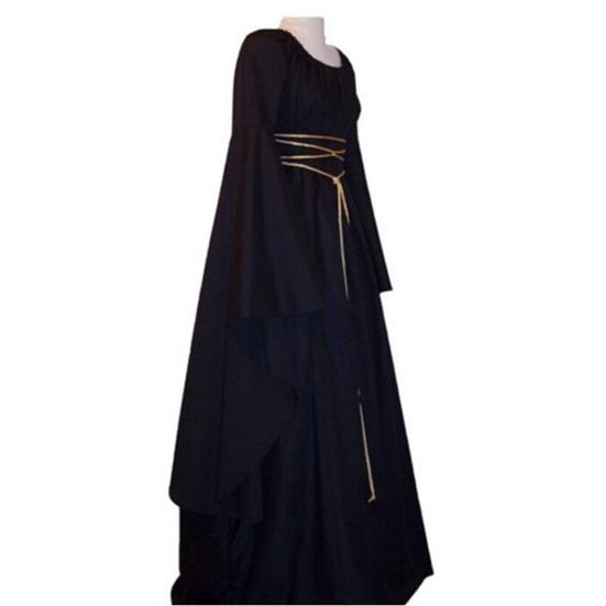 Cosplay Dress Flare Sleeve Vintage Soft Solid Color Large Cuff Maxi Dress for