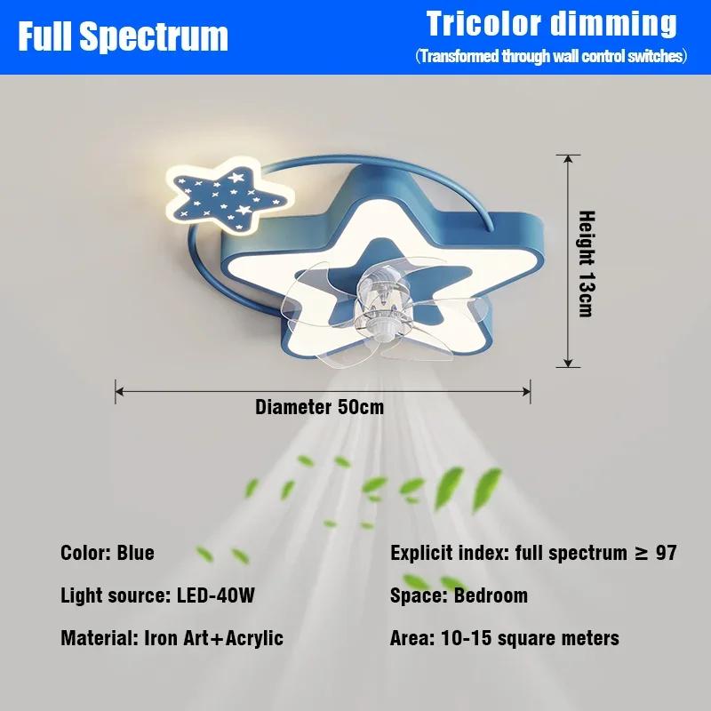 Cartoon LED Fan Ceiling Light Chandelier Fan Children's Room Decoration Furniture Bedroom Living Room Ceiling Lamp Strong Wind