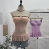 Polka Dot Mesh Bandeau Top with Padded Bustier and Open Back
