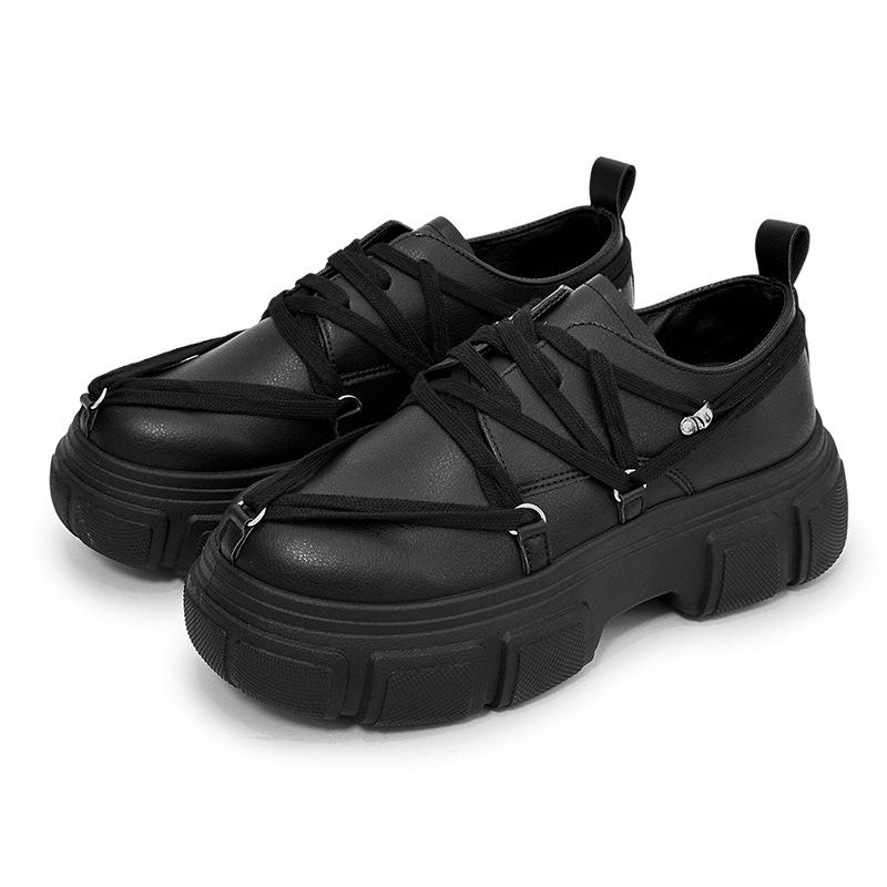 Men Shoes Thick Sole Increased Height 2024 Autumn Casual Comfortable Non Slip Outdoor Lace Up Platform Korean PU Leather Shoes