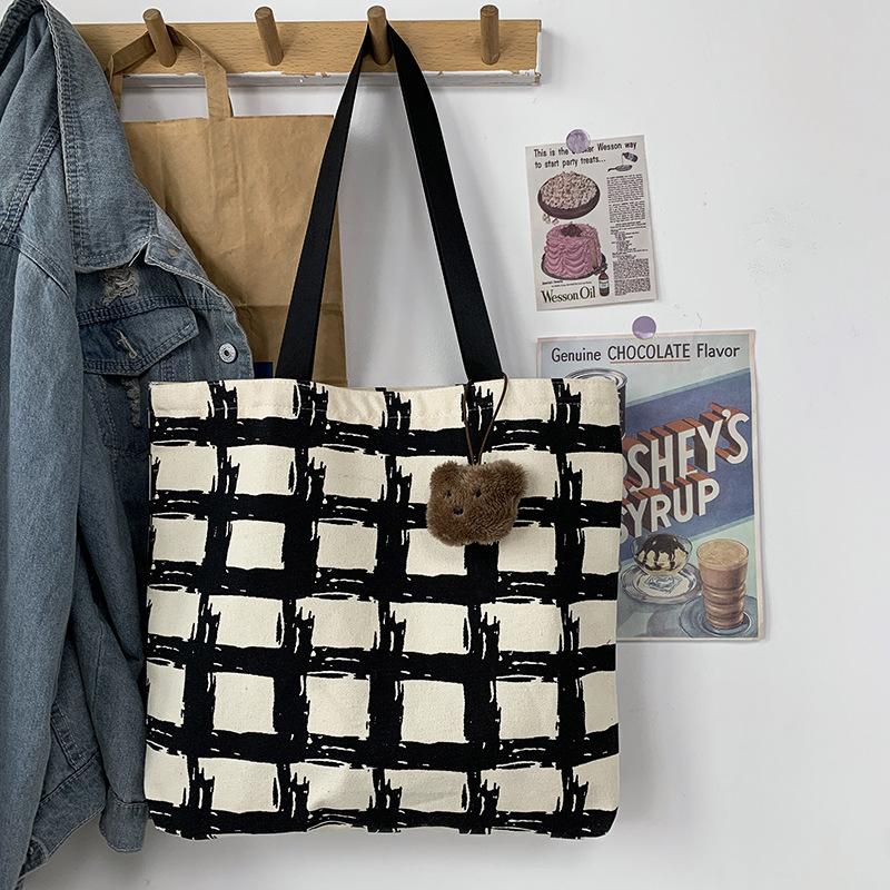 Women's Bag Lazy Wind Large Capacity Korean Canvas Bag Female Shoulder Students Literary Minimalist Shopping Bag