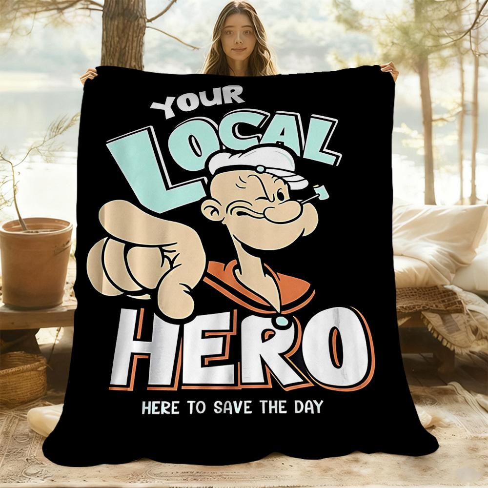 1pc Popeye the Sailor All-Season Comfort, Outdoor Flannel Blanket - Soft, Warm & Cozy for Naps, Camping & Travel 066