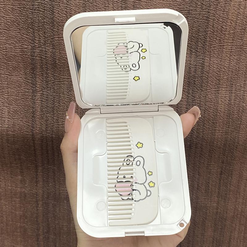 Cute Rabbit Folding Mirror – Portable Handheld Makeup Mirror with Comb for Women and Girls