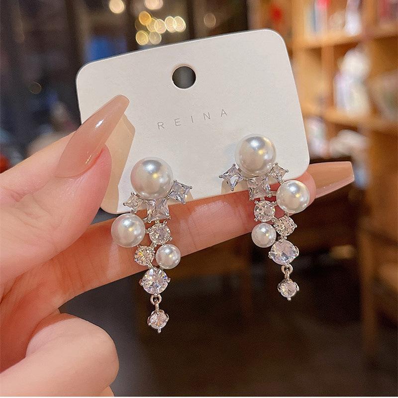 New Fashion Korean Imitation Pearl Drop Earrings For Women Bohemian White Round Zircon Wedding Earrings Jewelry Gifts