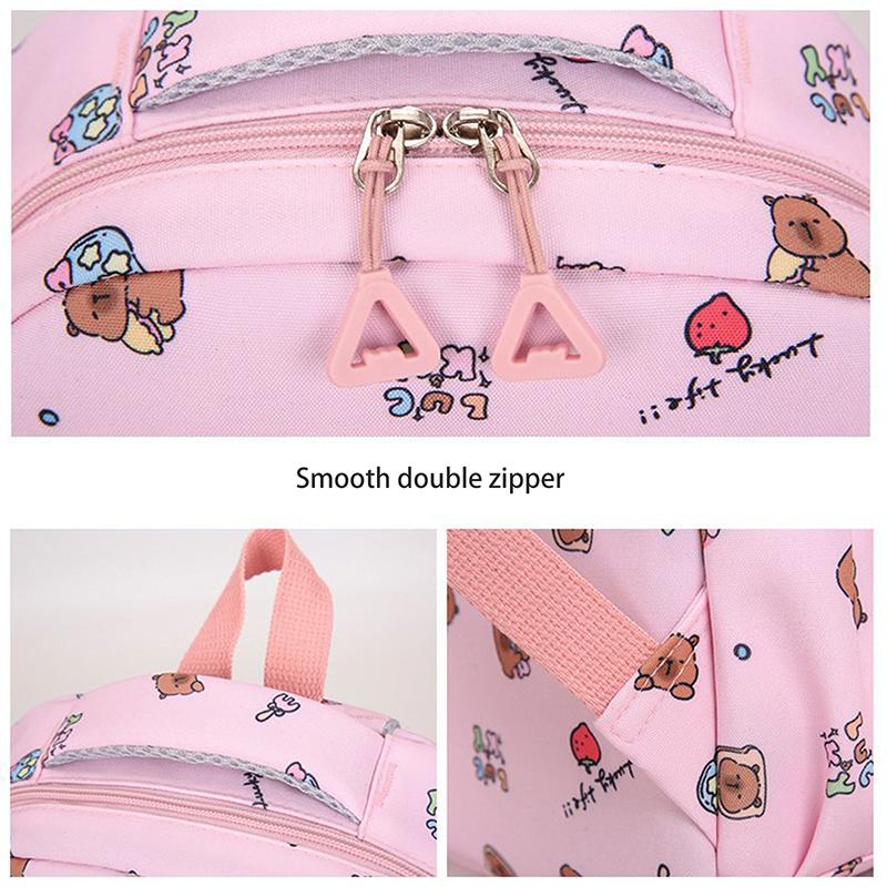 Set Zaino, Borsa Pranzo, Astuccio Capibara Cartone Animato Carino 3 Pezzi Grande Capacità Zaino Scolastico per Studenti Casual Leggero
