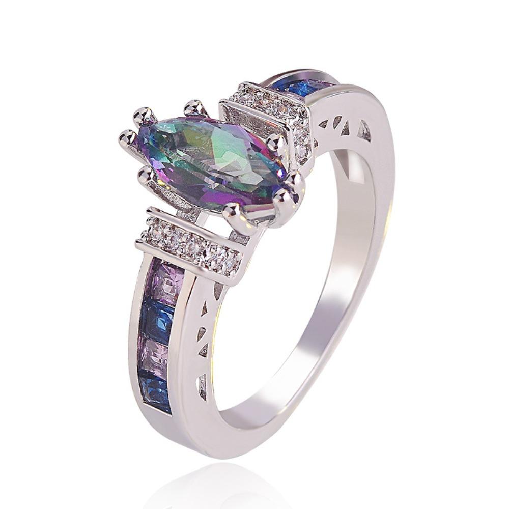 

Women Marquise Amethyst Ring Rainbow 3A Zircon White Gold Silver Plated Elegant Ring no. 6