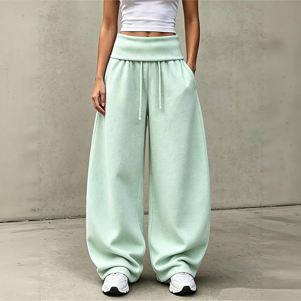 Damen Freizeit Farbe Umklappbund Locker Sitzende Jogginghose für Lounging und Alltag