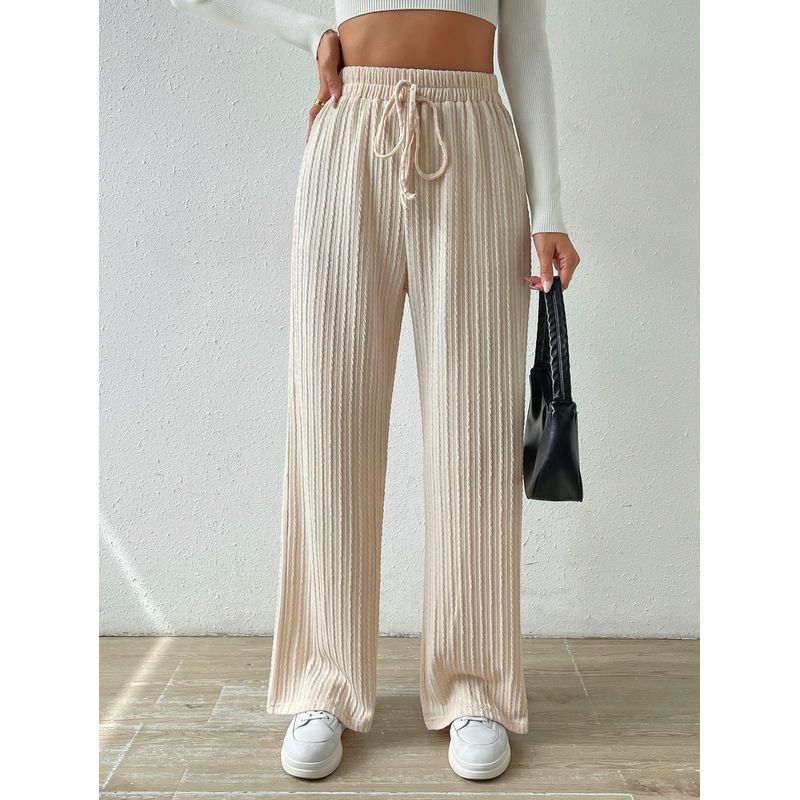Fashion 2024 New Arrival Knot Waist Texture Knitting Wide Leg Pants Elastic High Waist Pure Color Casual Loose Straight-leg Women's Clothing