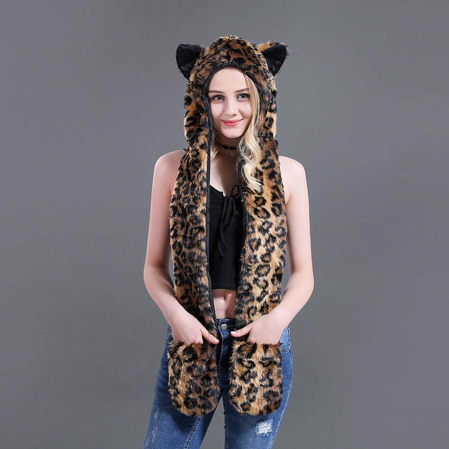 Cartoon Plush Hat Scarf Glove Set - Cute Faux Fur Cap