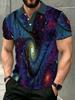 Men's Dark-Bottom Blue-Purple-Golden Cosmic Fractal Swirl Nebula Starry Sky Print Polo Shirt, Smooth Music Festival Street Vacation Top