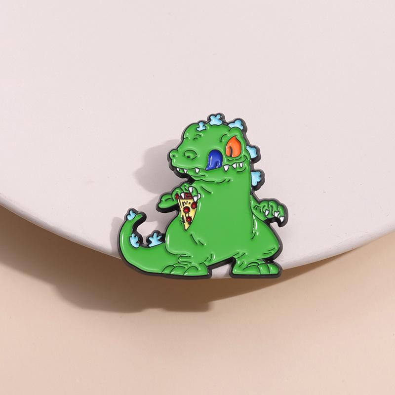 Cartoon Green Reptar Dinosaur Enamel Pin Nostalgia Animation Movies Funny Ainimal Brooch Lapel Badge Jewelry Gift For Friends