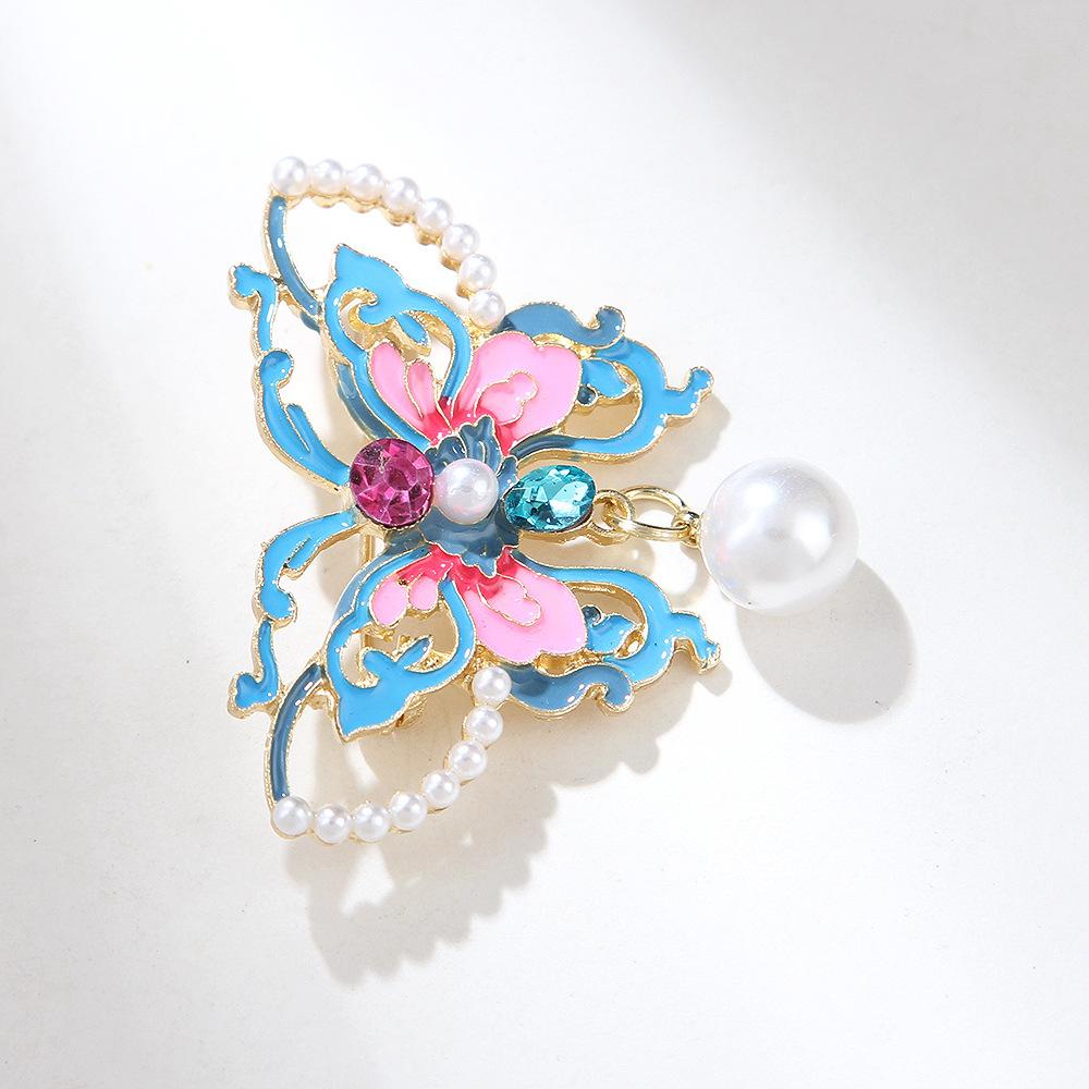 Broșă Emailată Fluture Stil Chinezesc Pandantiv Perlat Pictat Manual Design Elegant Simplu Accesorii Corsaj Cheongsam & Ace de Îmbrăcăminte
