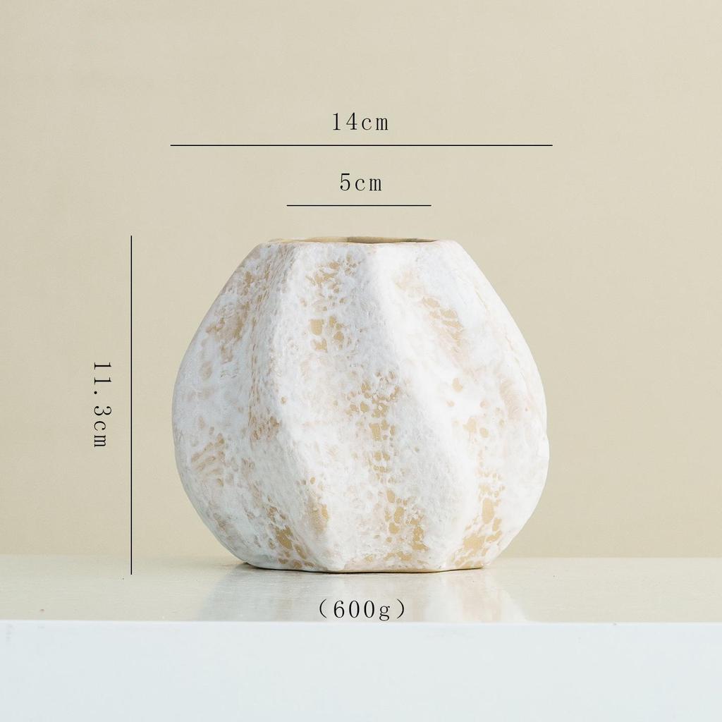 Shu Men Wabi-Sabi Stil Keramikkrug: Retro-Musterung, verwitterte Textur, Trockenblumen-Vase für Wohnzimmer- oder Esstisch-Dekoration