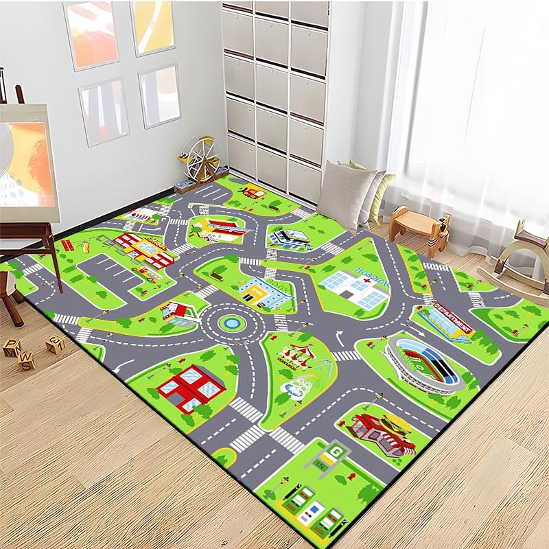 Kids Road Traffic Carpet Cartoon Car Toys Area Rug for Boys Girls City Life Educational Rugs Baby Room Bedroom Nursery Play Mat